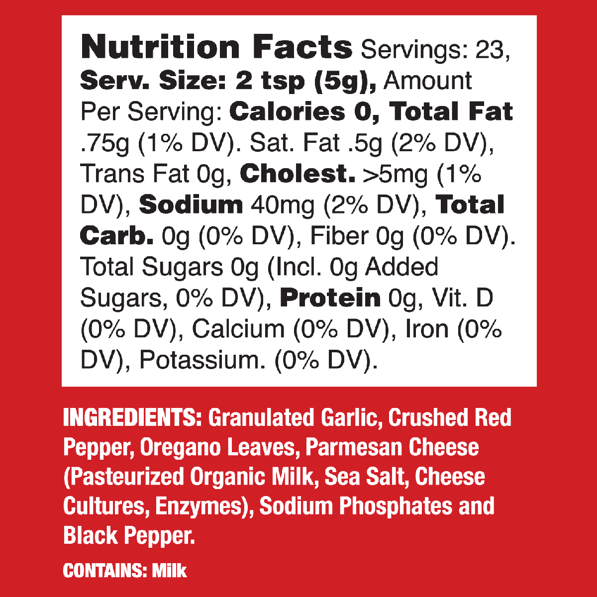 Cheesy Classic Seasoning nutrition facts and ingredients label