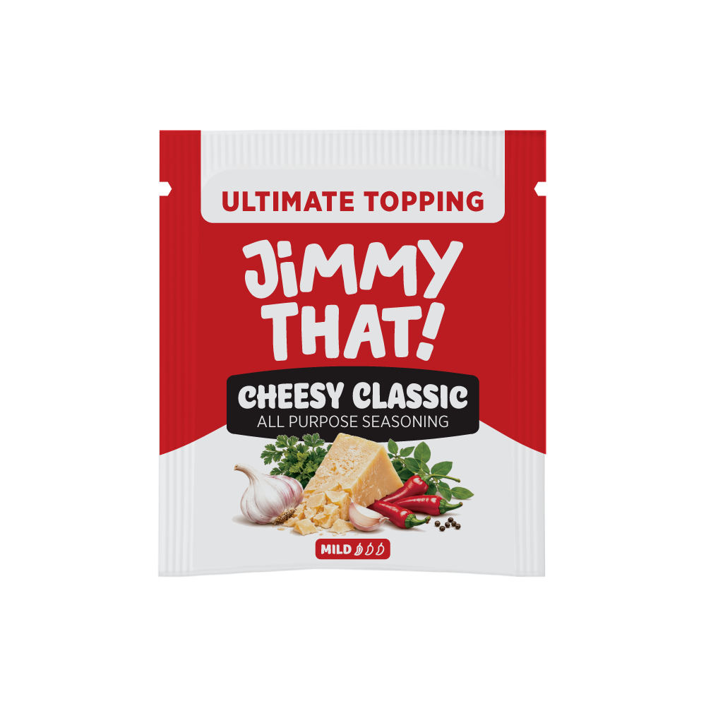 Front of a Jimmy That! Cheesy Classic single-serve seasoning packet