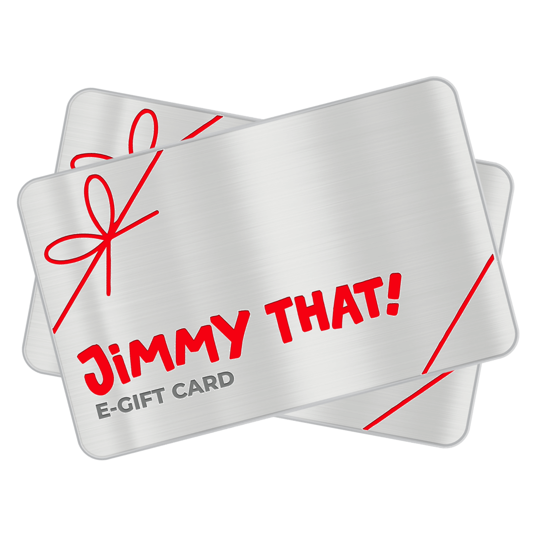 Two stacked Jimmy That! e-gift cards, angled view